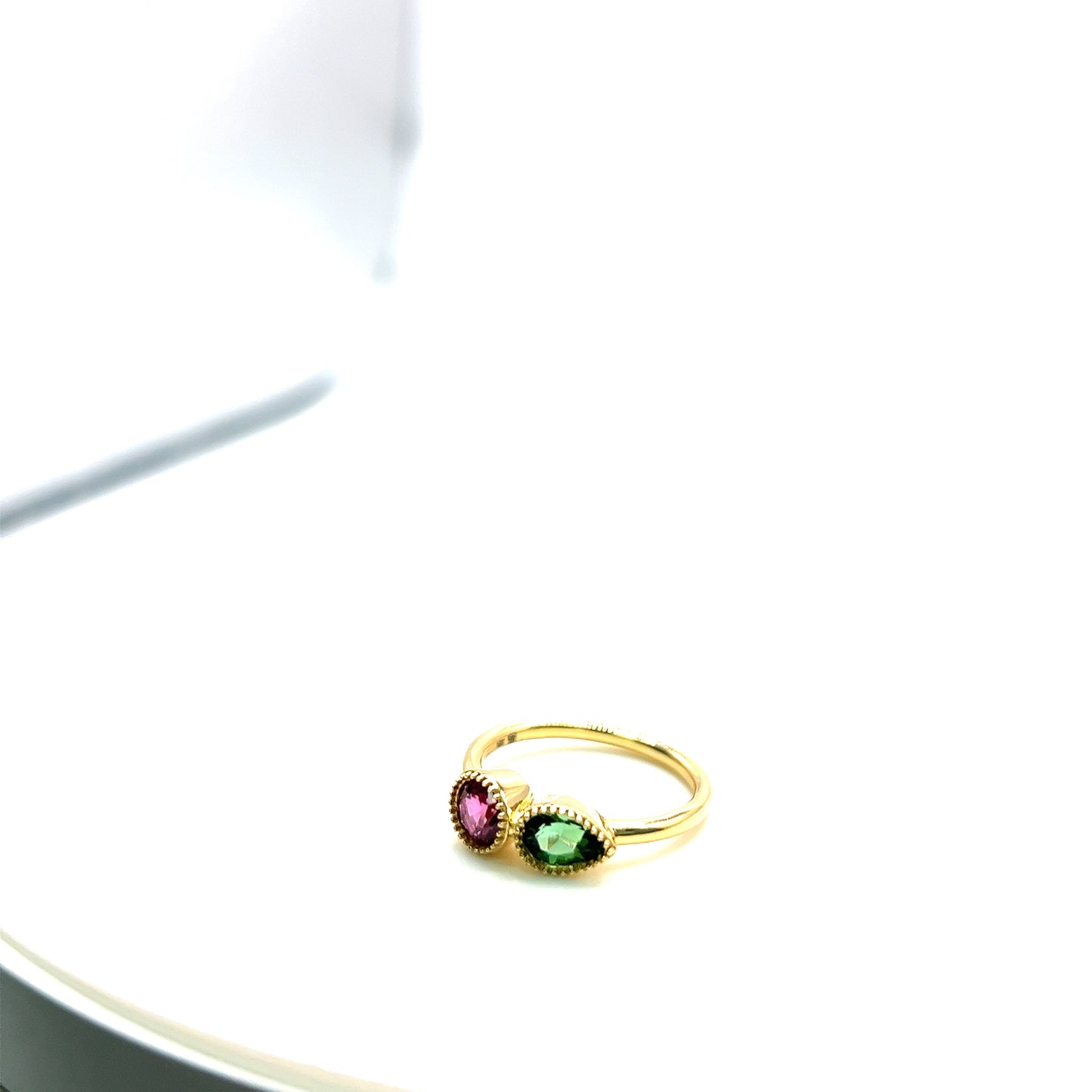 Pink Ruby & Green Tourmaline Stone Ring
