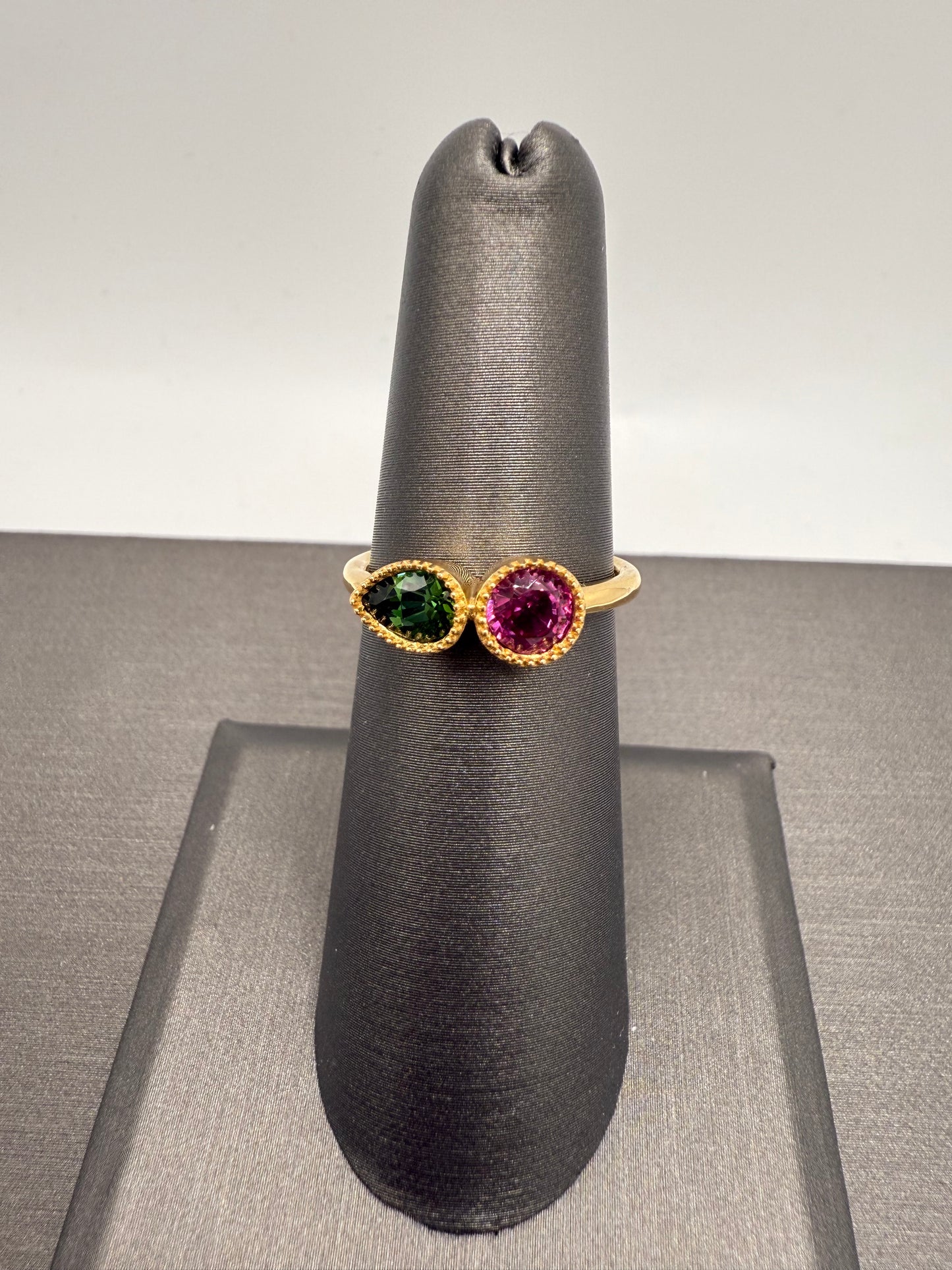 Pink Ruby & Green Tourmaline Stone Ring