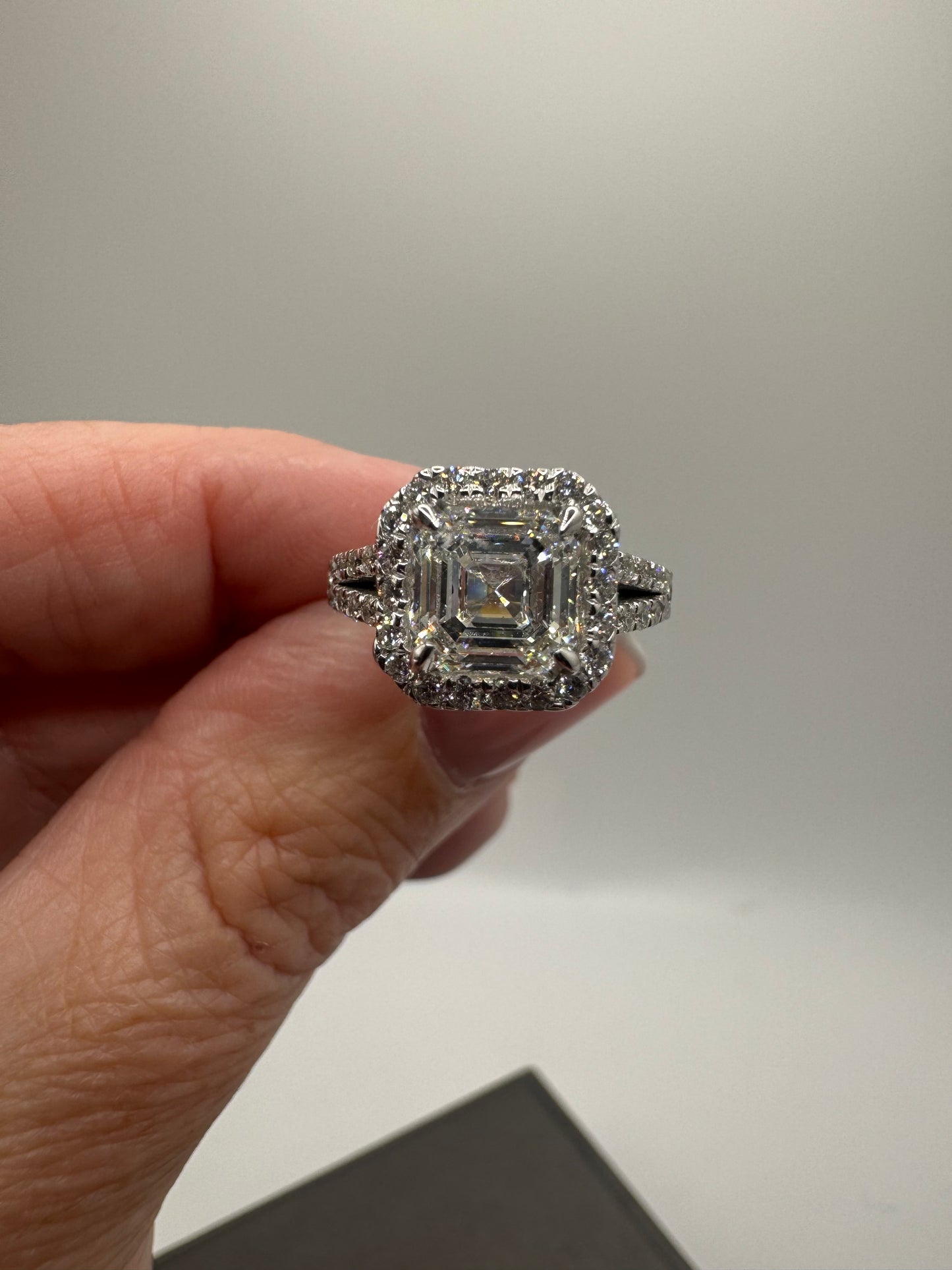 2.01 ct Square Emerald Lab Grown Engagement Ring
