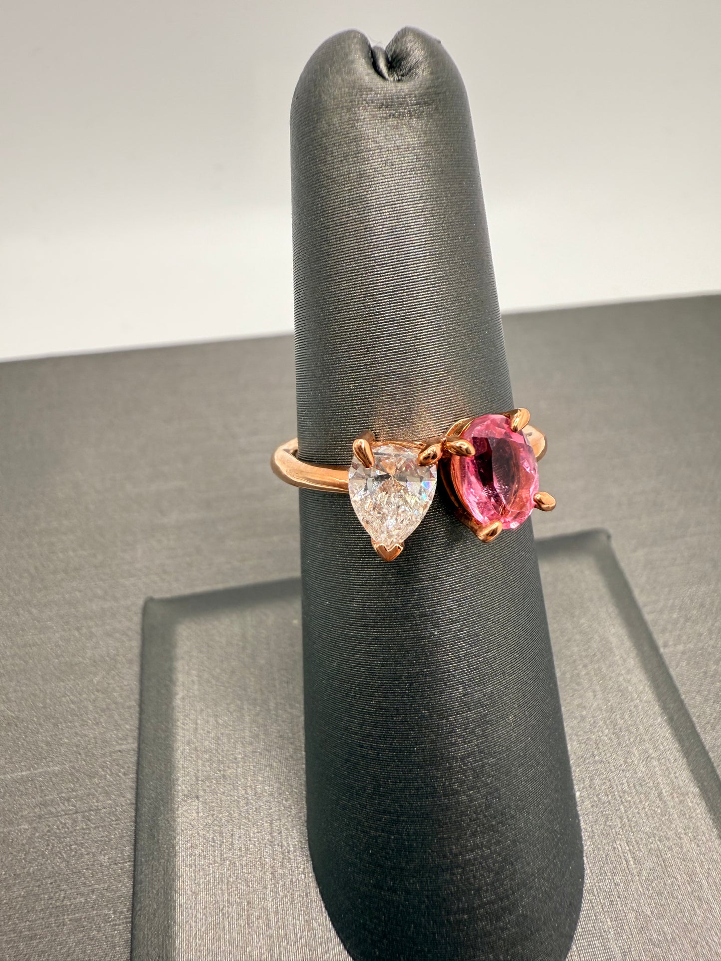 Diamond & Pink Tourmaline Two Stone Ring