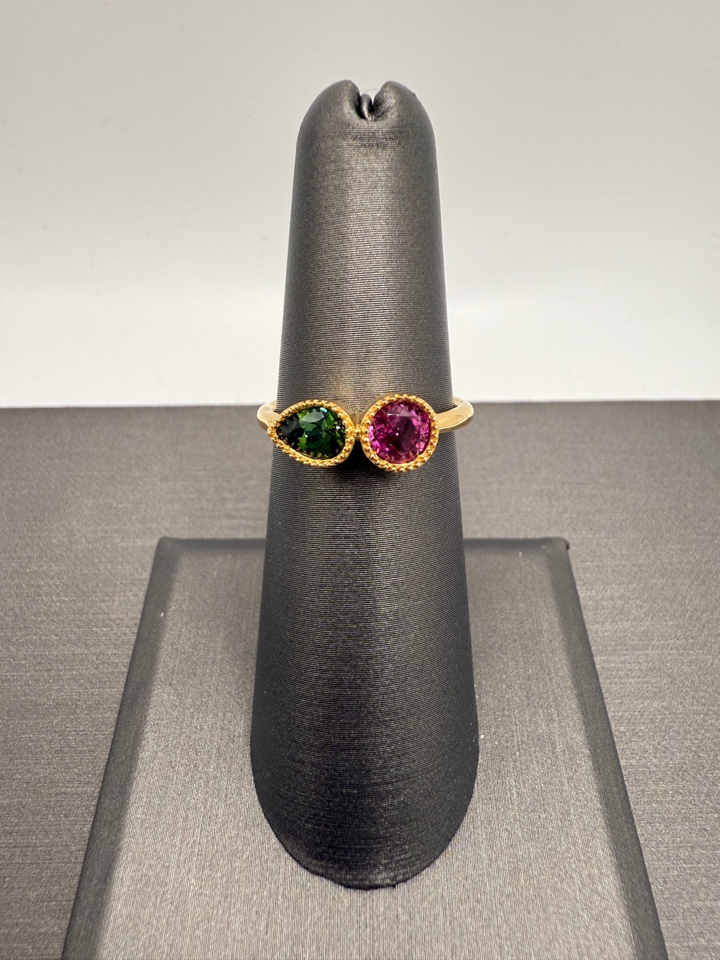 Pink Ruby & Green Tourmaline Stone Ring