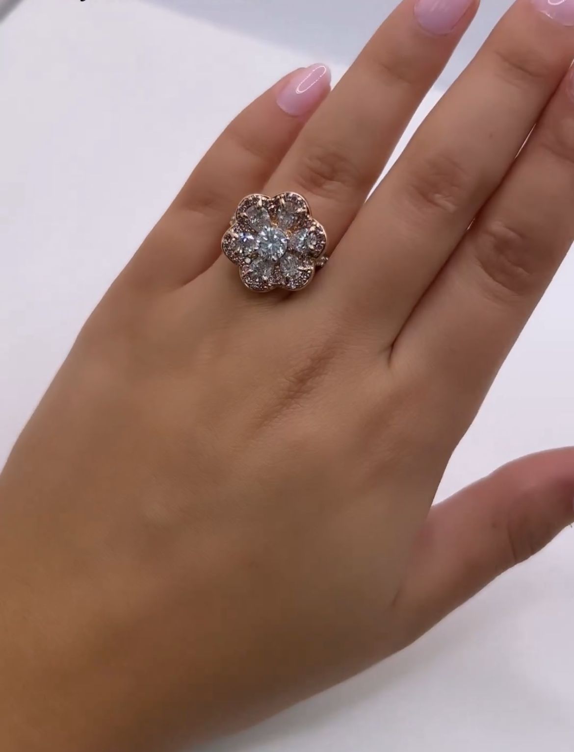 Pink and White Diamond Flower Ring