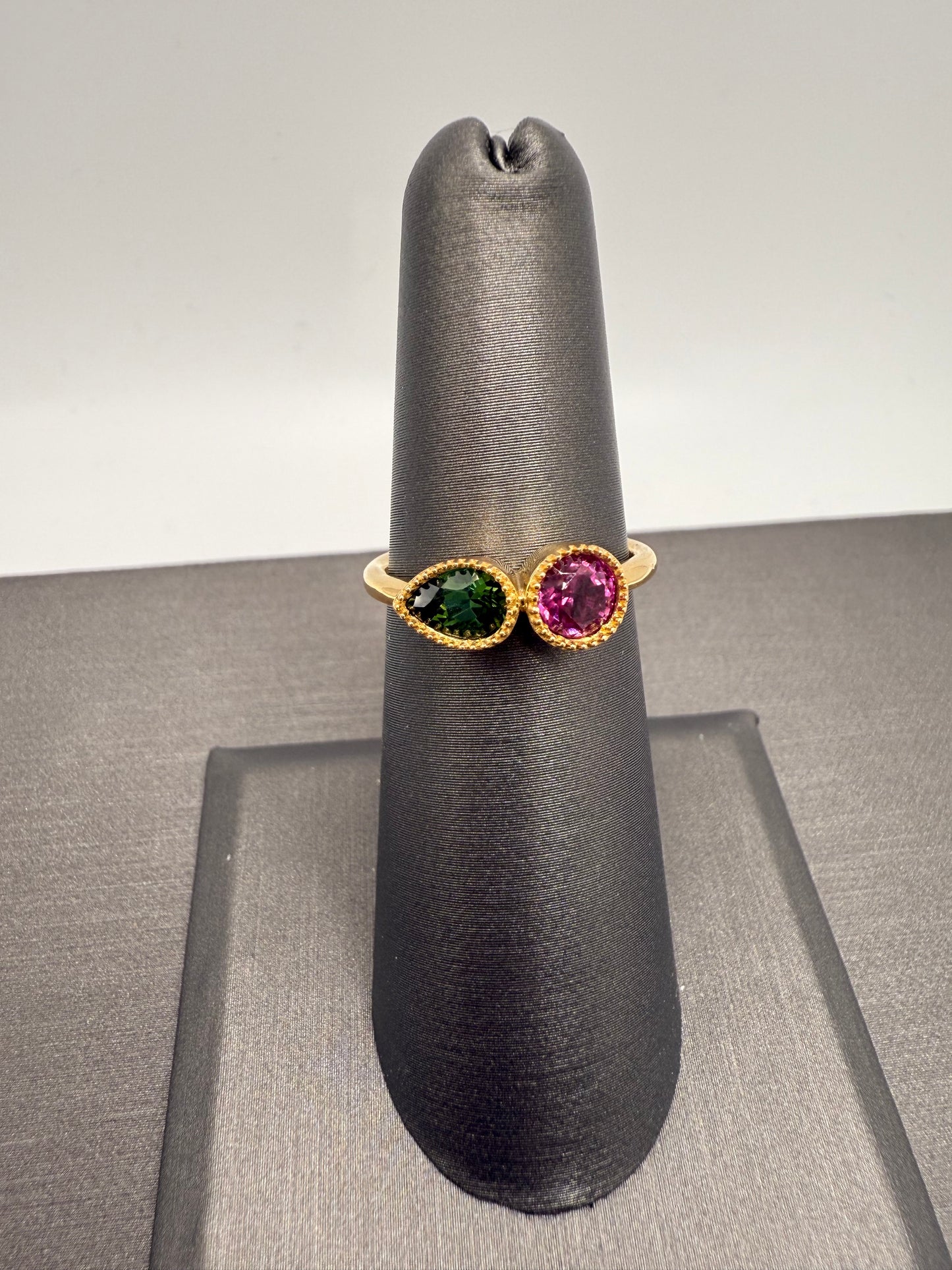 Pink Ruby & Green Tourmaline Stone Ring