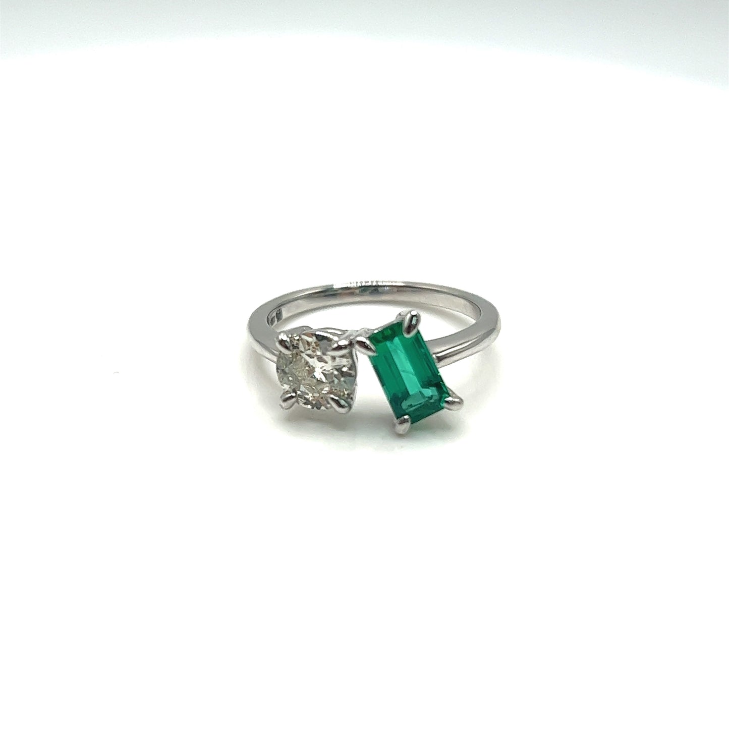 Diamond & Green Emerald Two Stone Ring