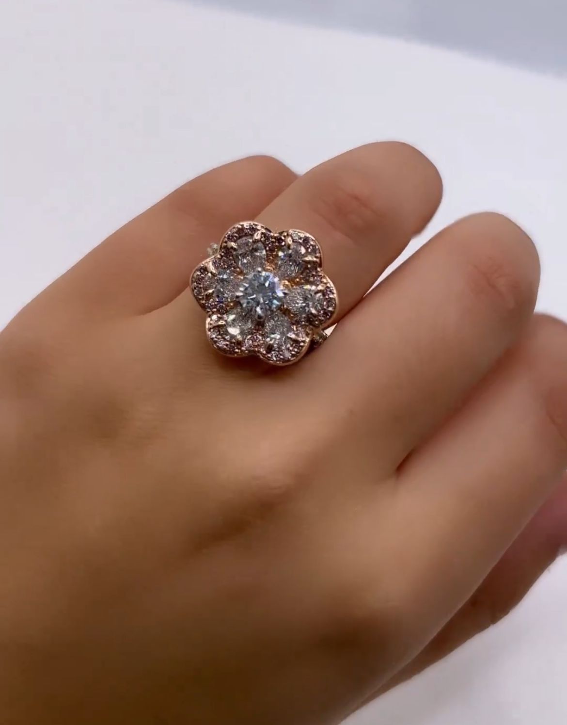 Pink and White Diamond Flower Ring