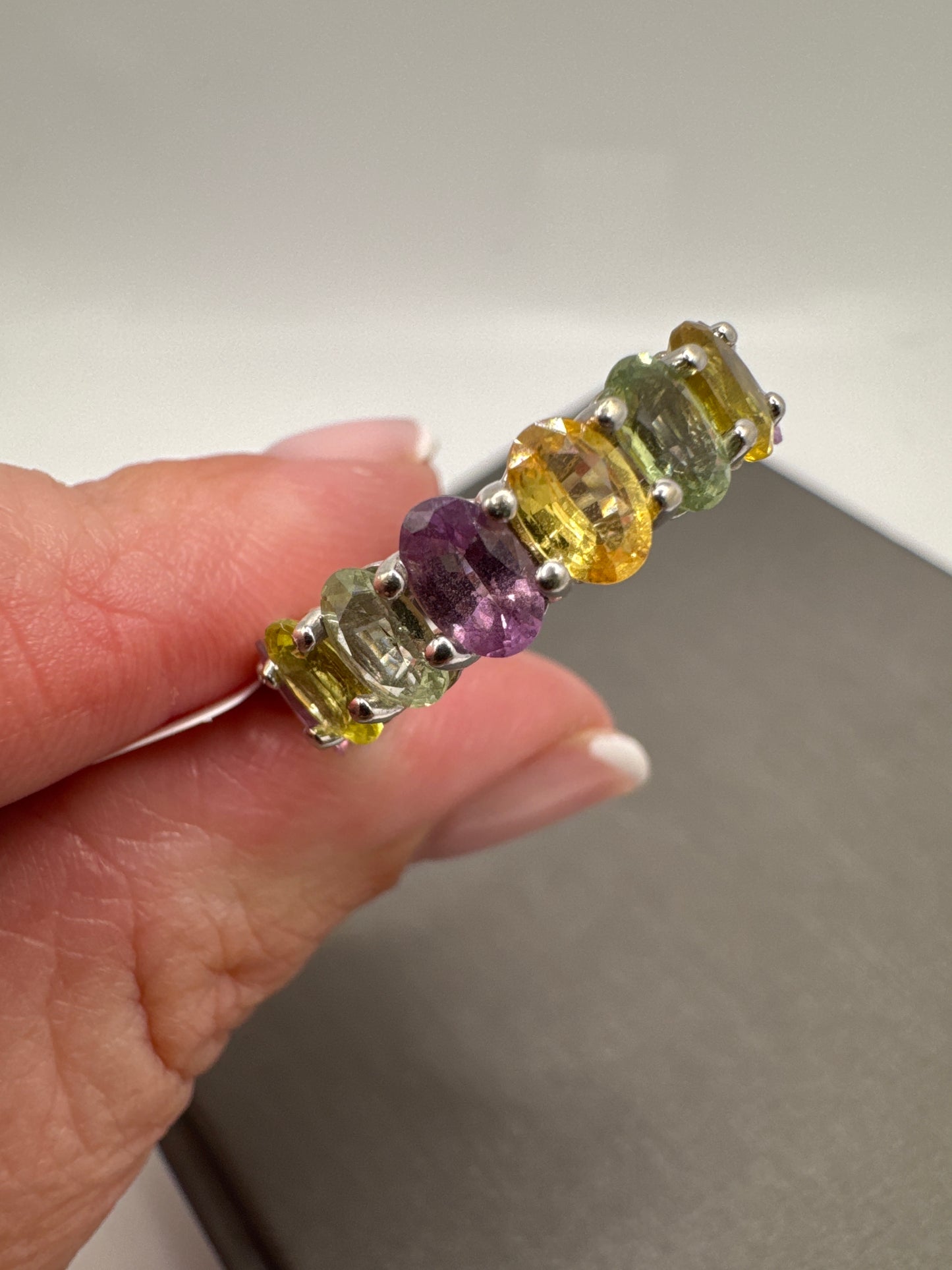 Multi-Color Oval Natural Sapphire Eternity Band