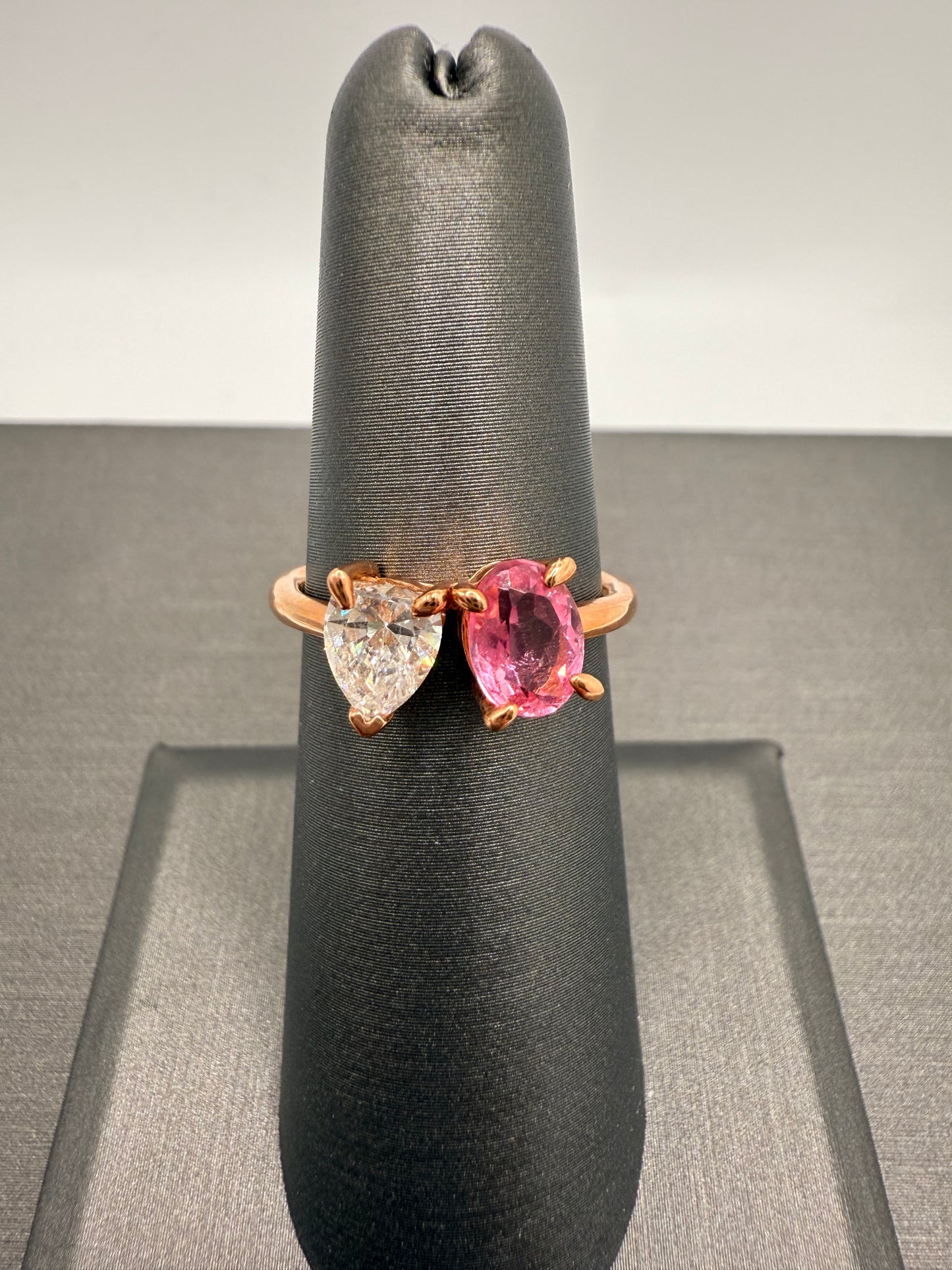Diamond & Pink Tourmaline Two Stone Ring