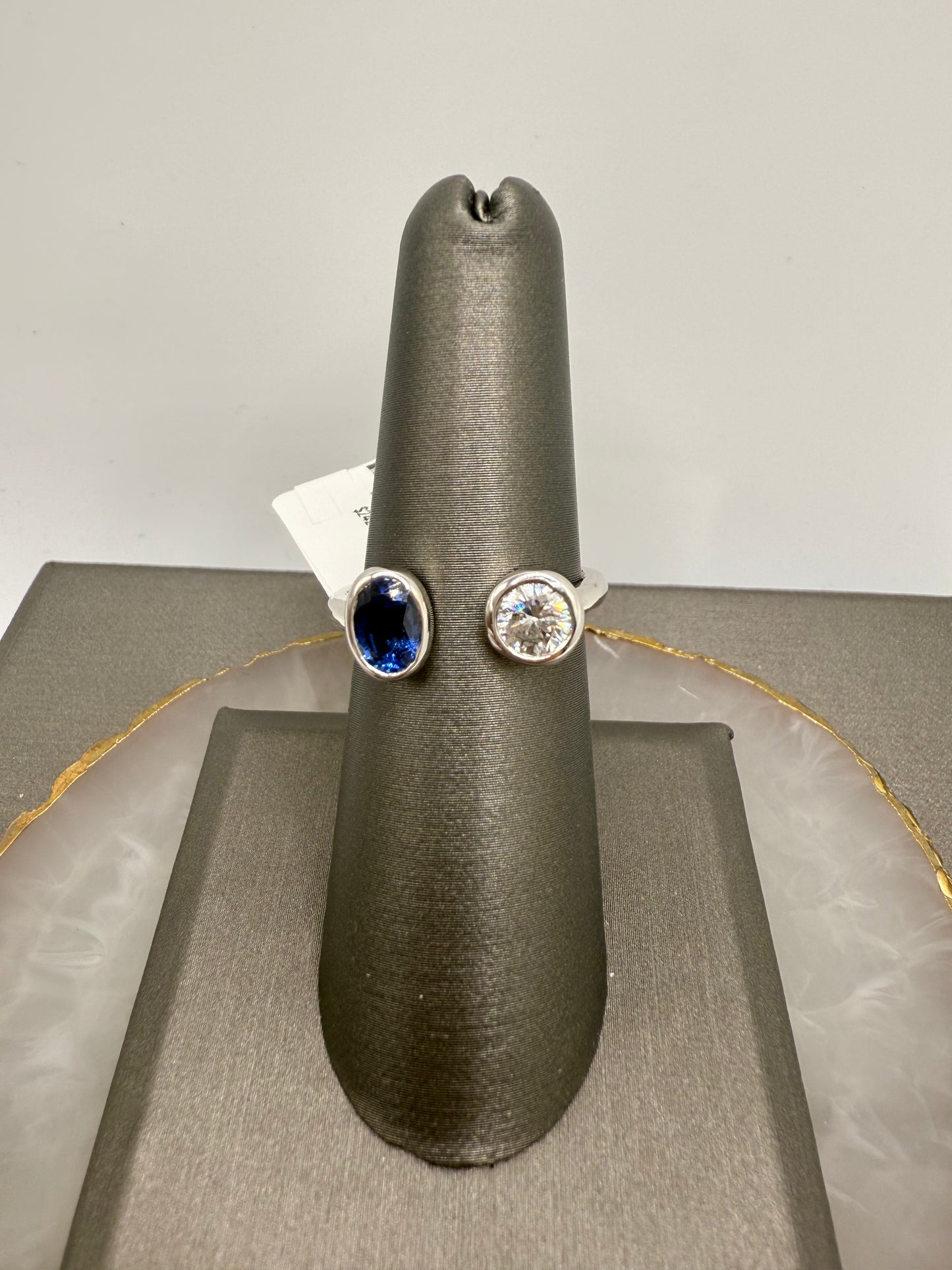 Diamond & Blue Sapphire Two Stone Ring