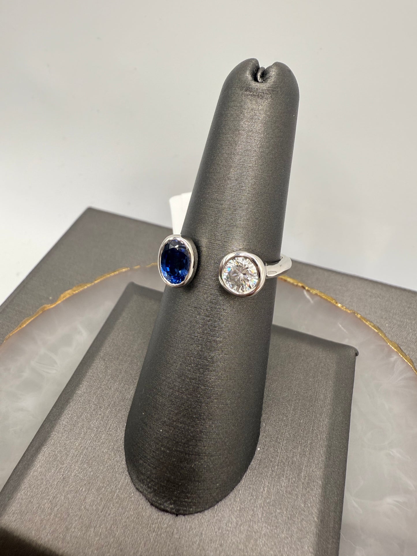 Diamond & Blue Sapphire Two Stone Ring