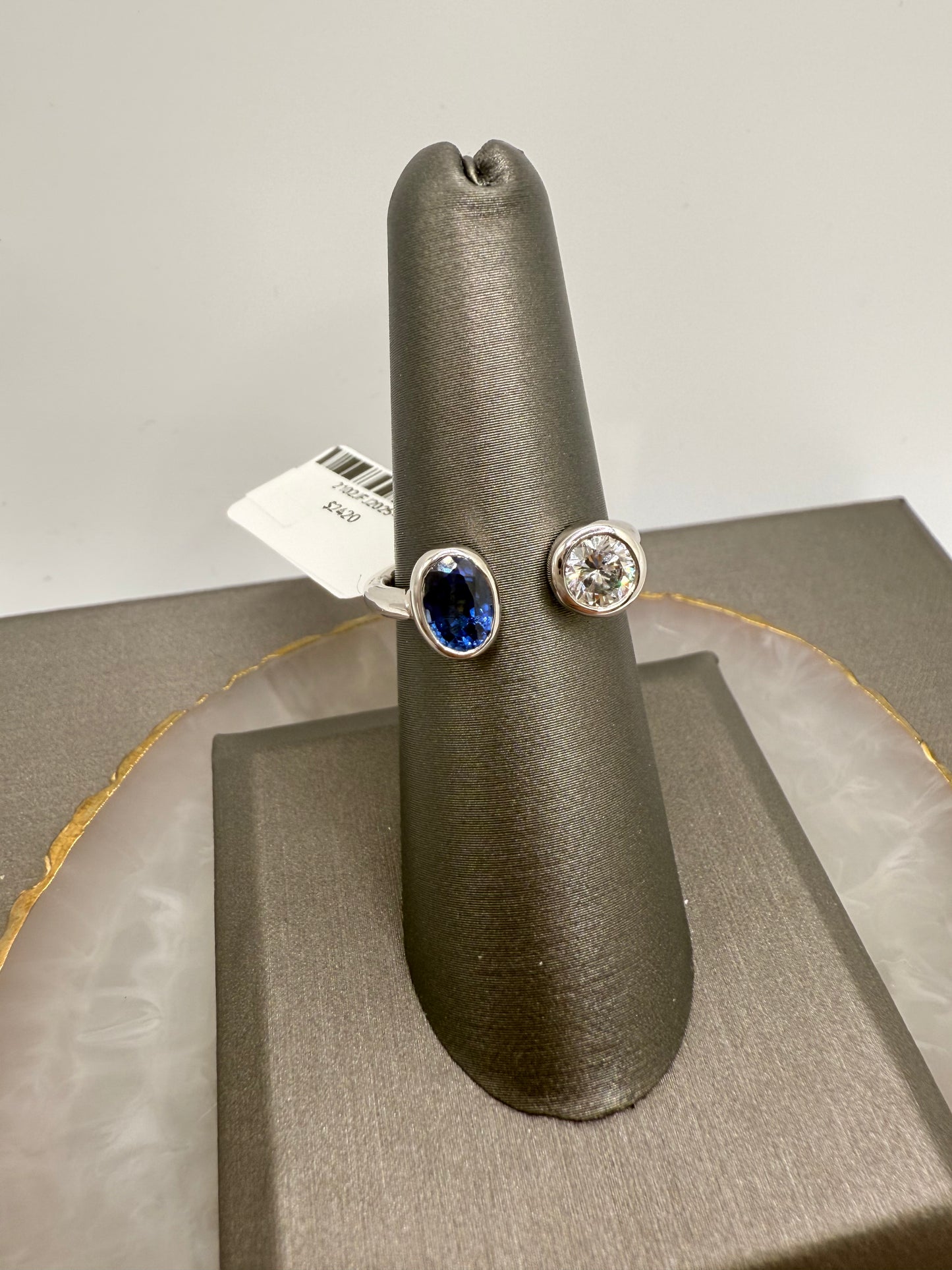 Diamond & Blue Sapphire Two Stone Ring