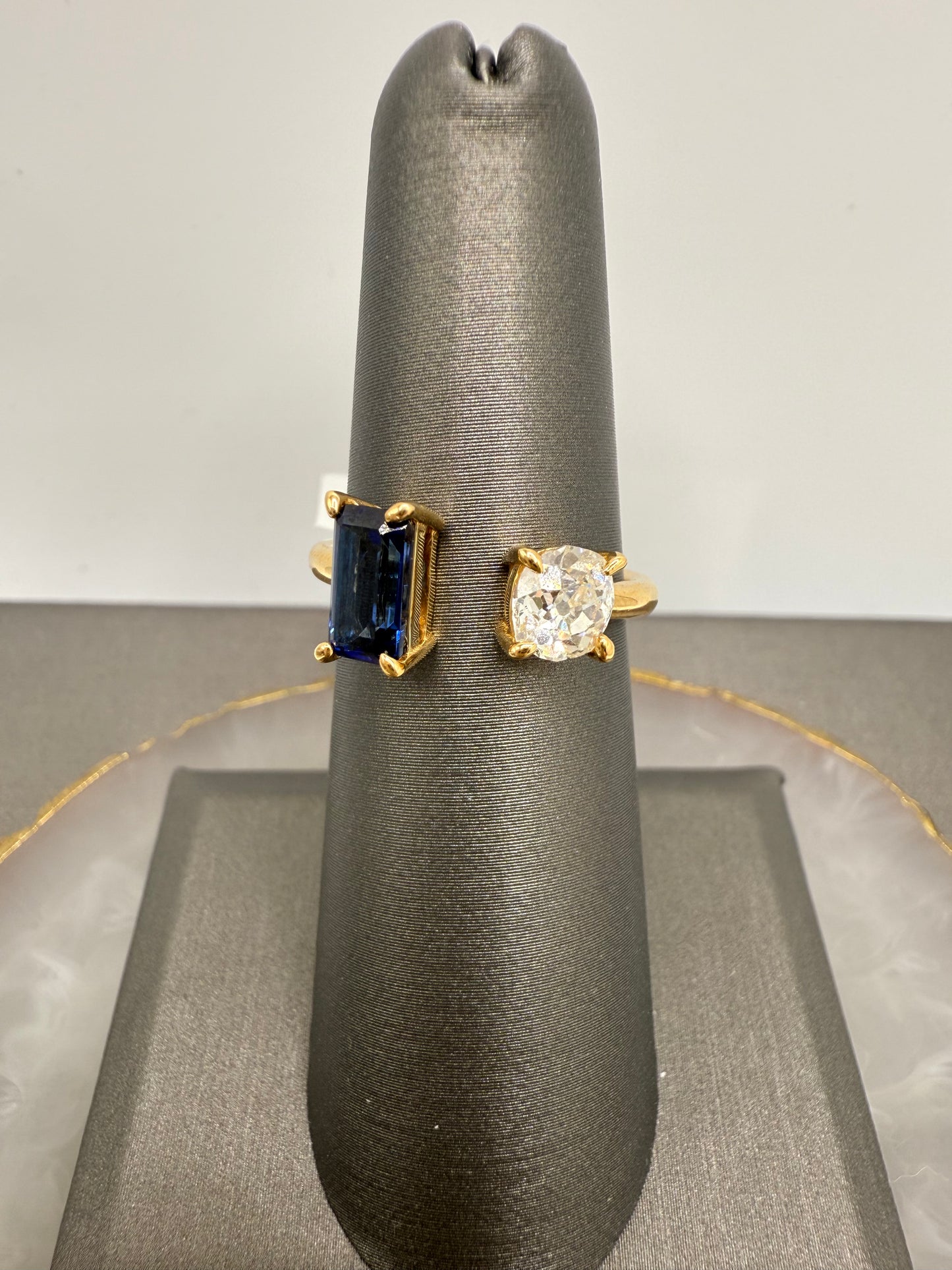 Diamond & Blue Sapphire Two Stone Ring