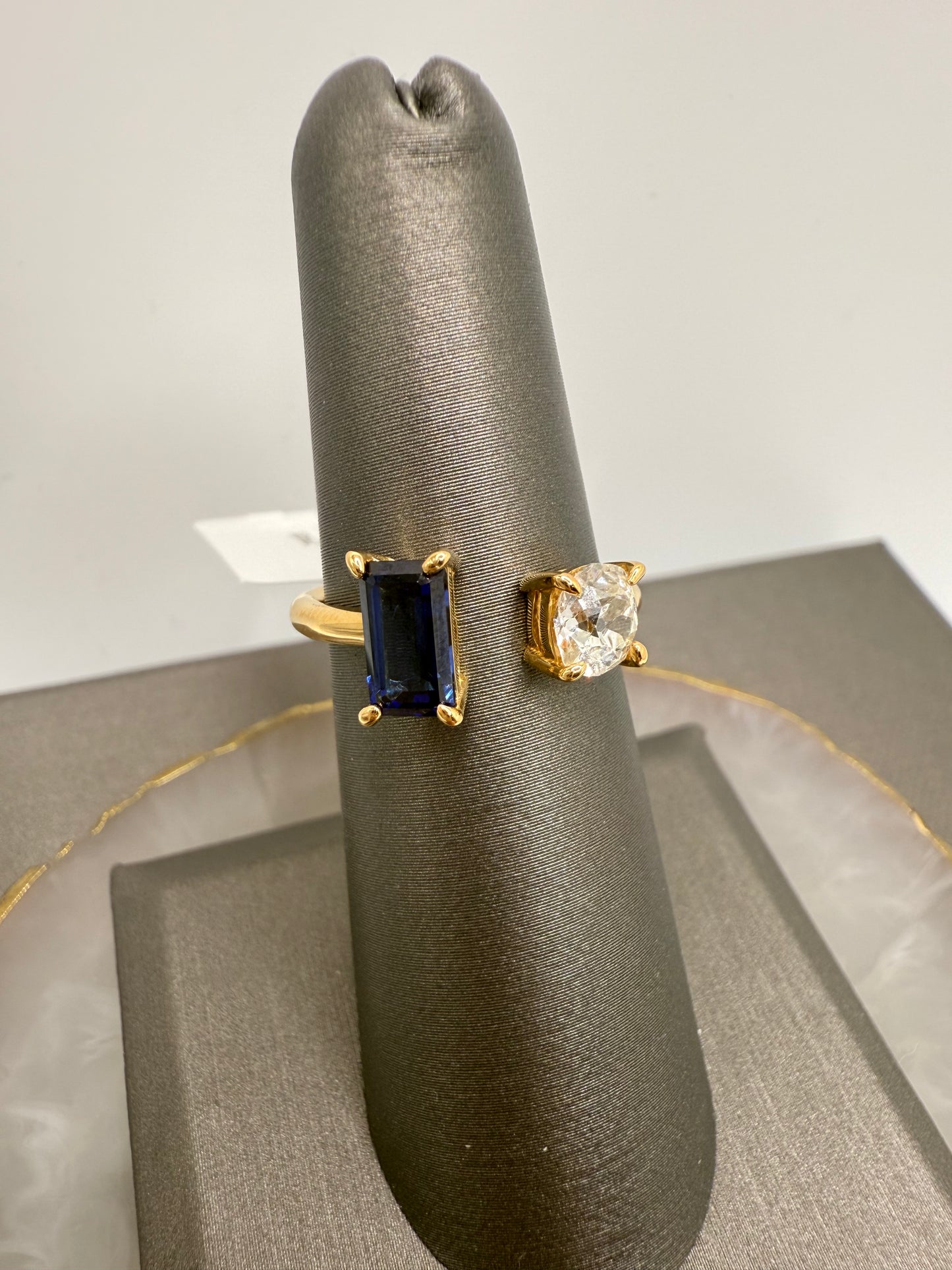 Diamond & Blue Sapphire Two Stone Ring