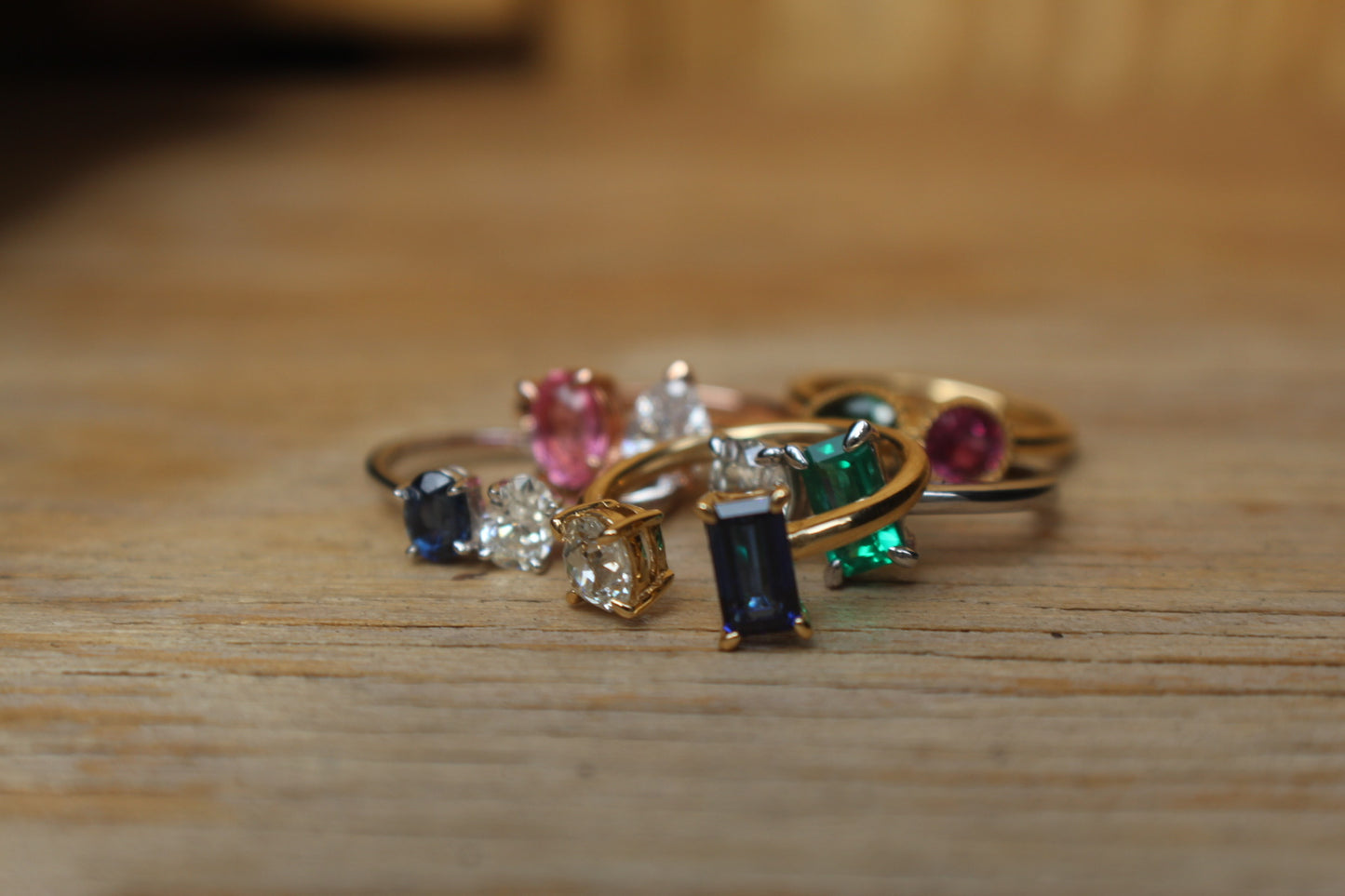 Diamond & Blue Sapphire Two Stone Ring