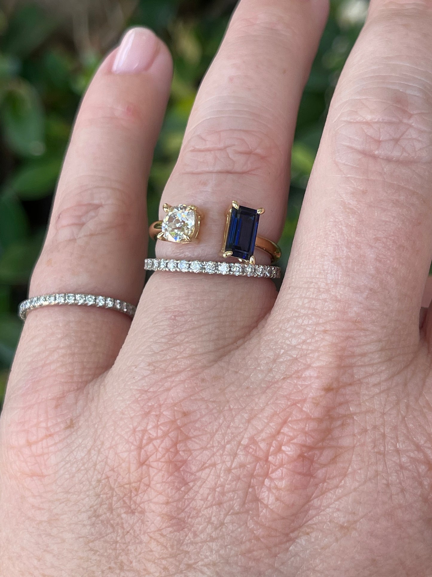 Diamond & Blue Sapphire Two Stone Ring