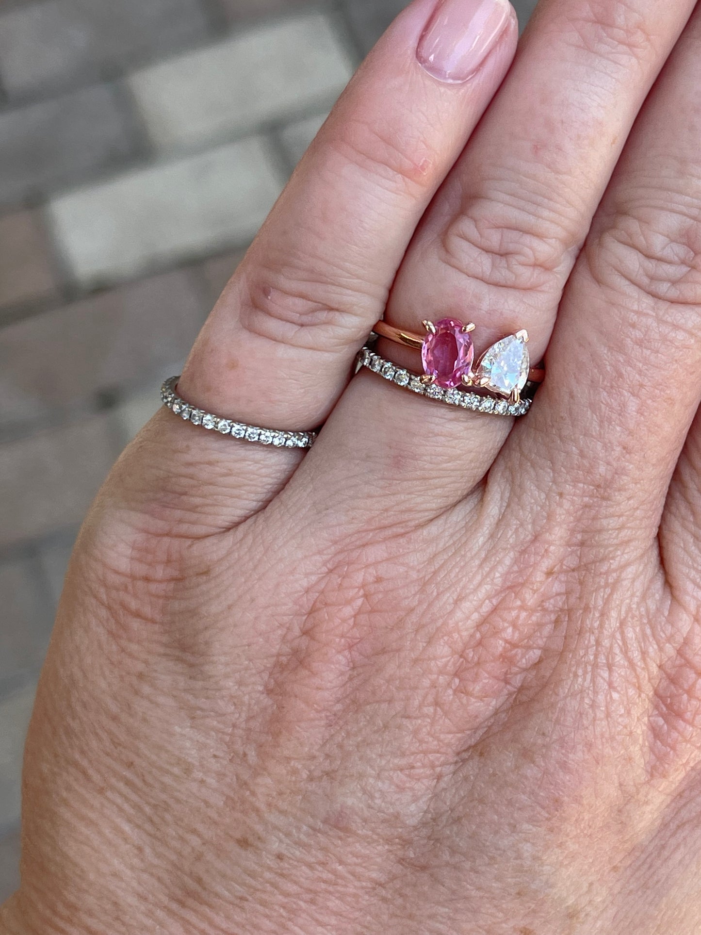 Diamond & Pink Tourmaline Two Stone Ring