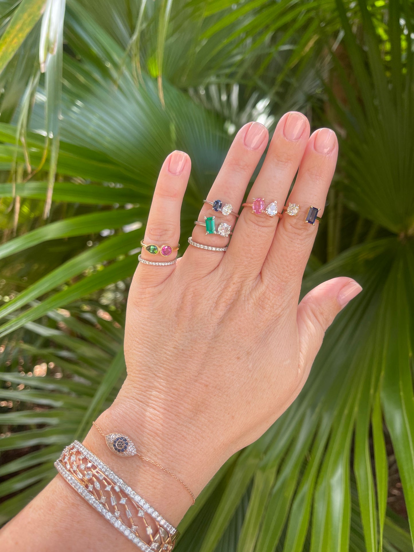 Pink Ruby & Green Tourmaline Stone Ring