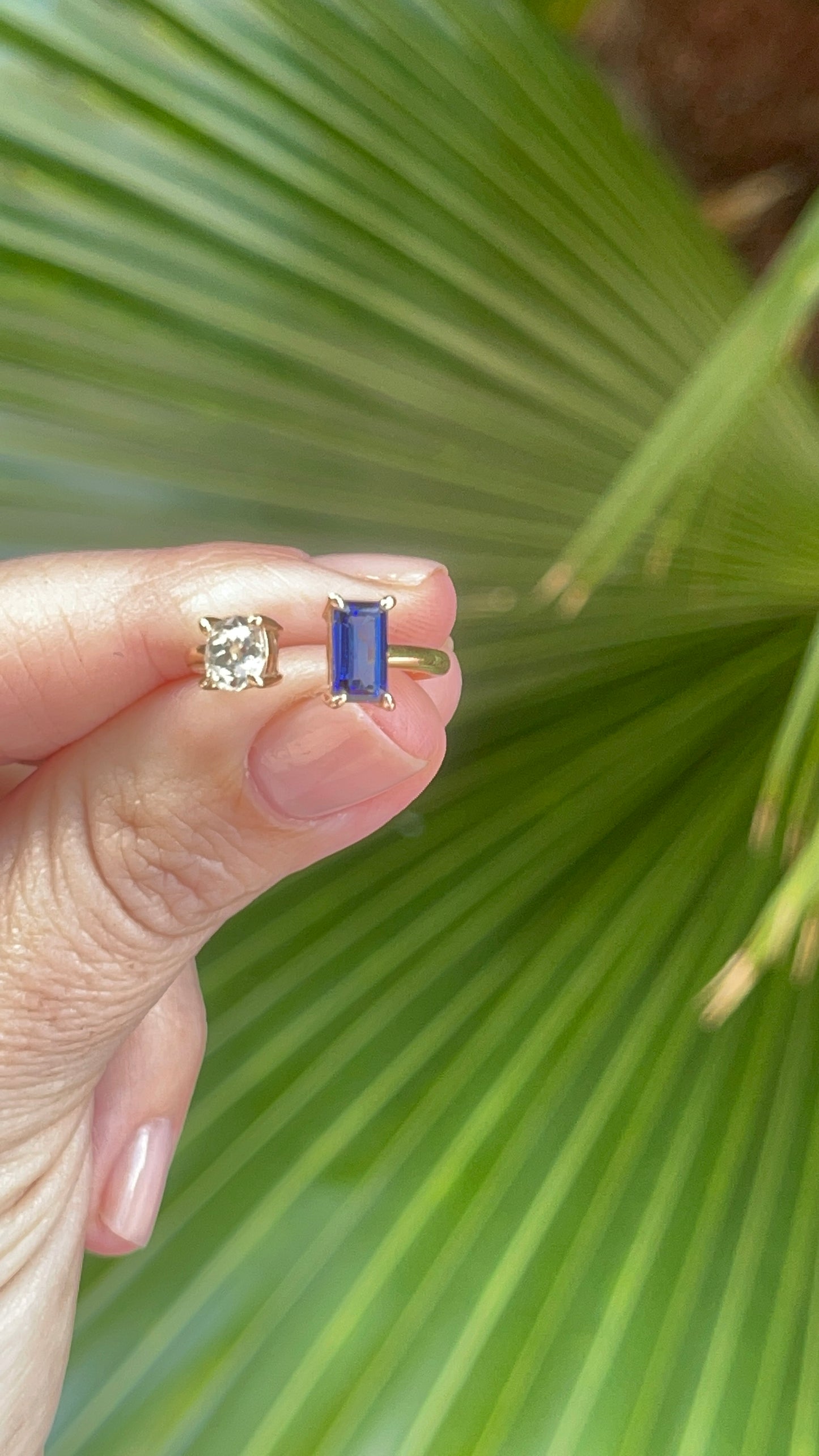 Diamond & Blue Sapphire Two Stone Ring
