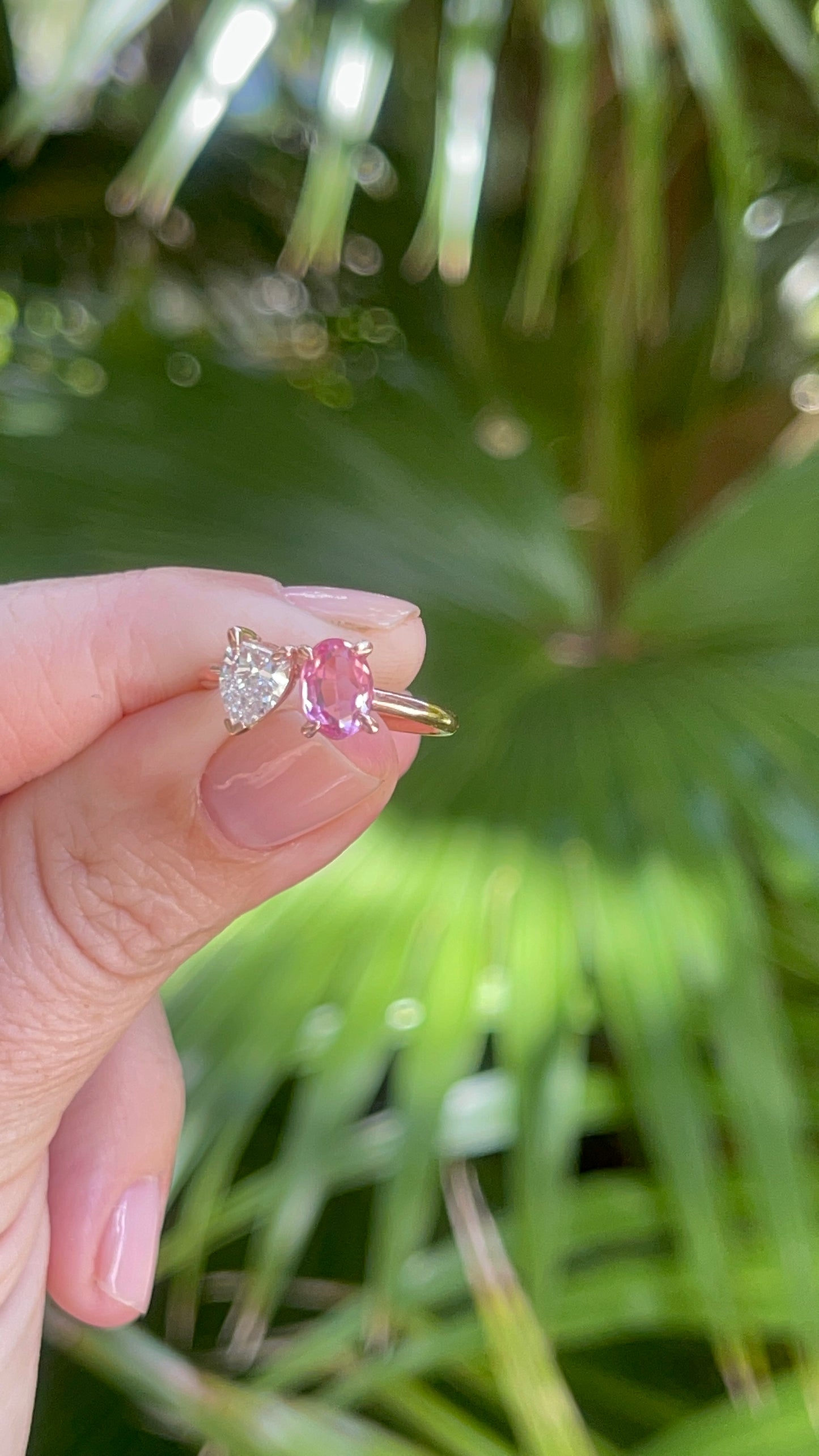 Diamond & Pink Tourmaline Two Stone Ring