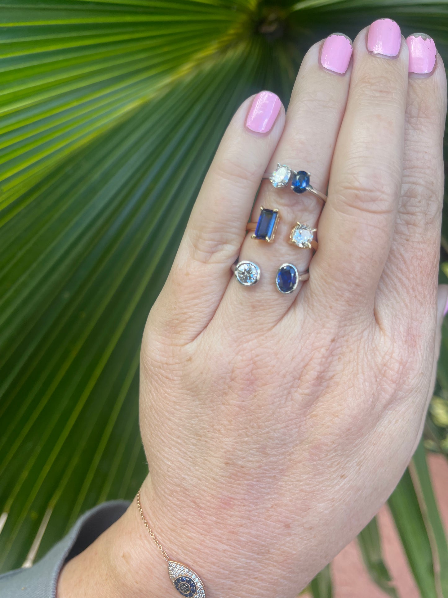 Diamond & Blue Sapphire Two Stone Ring