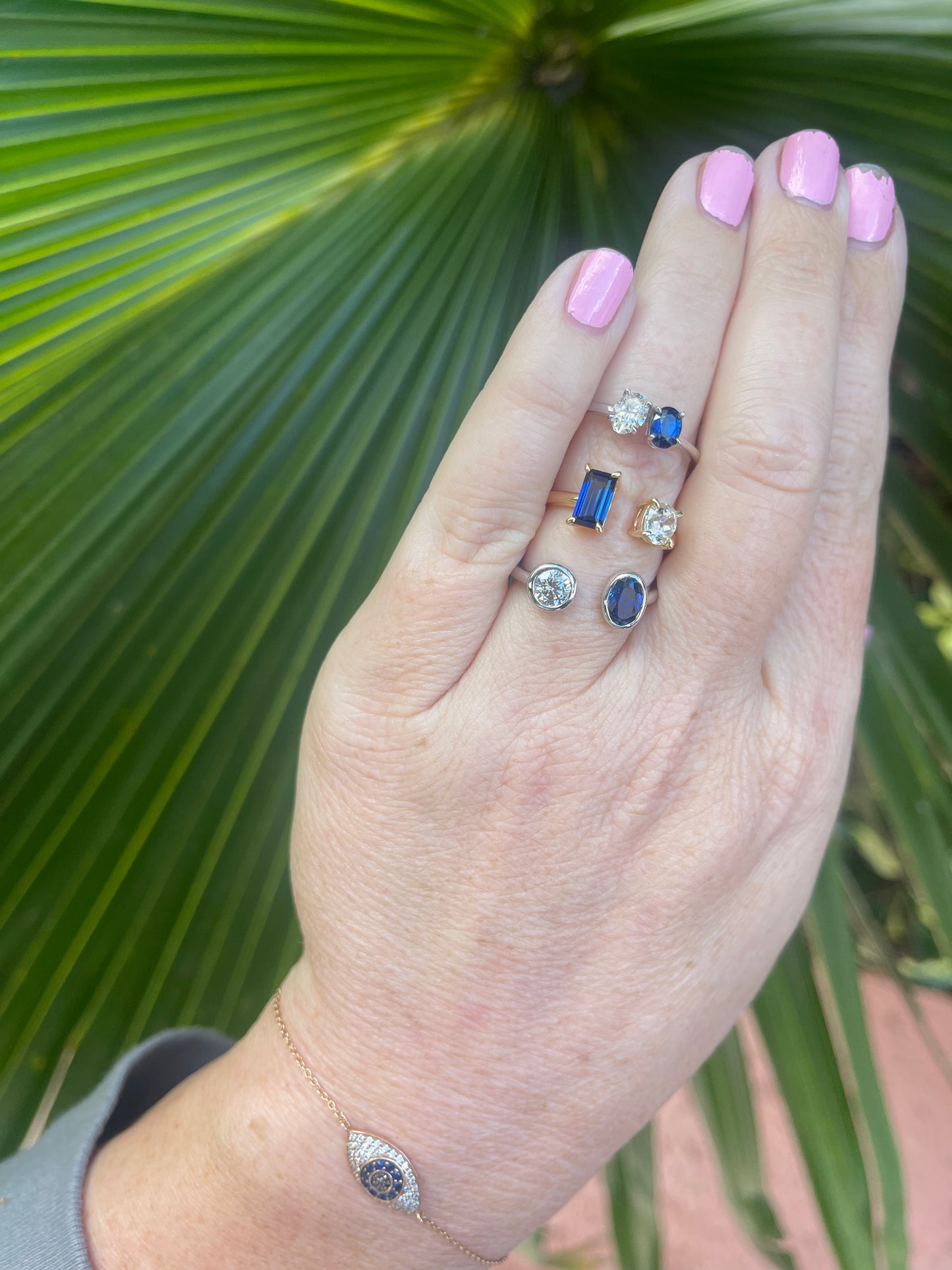 Diamond & Blue Sapphire Two Stone Ring