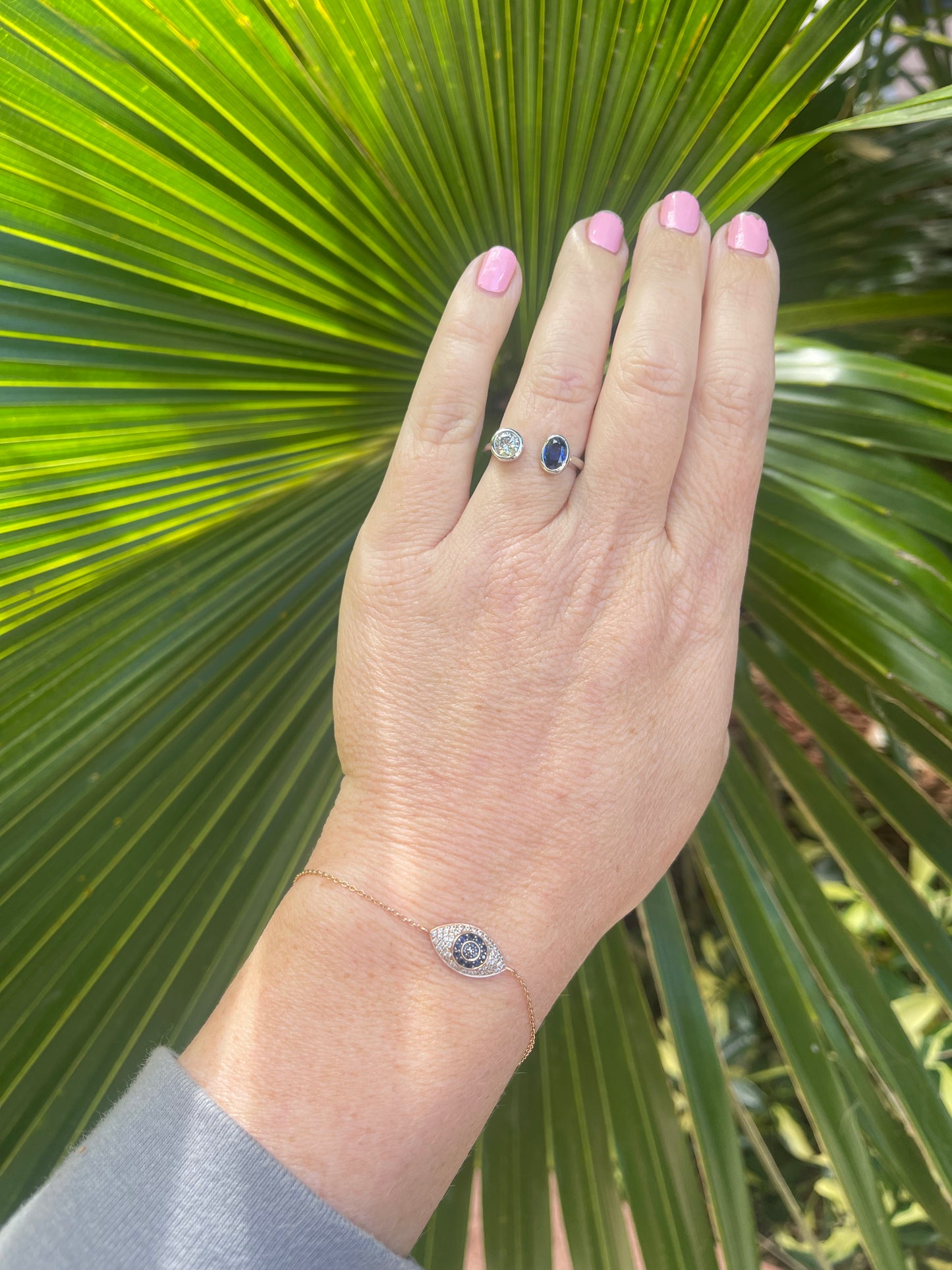 Diamond & Blue Sapphire Two Stone Ring