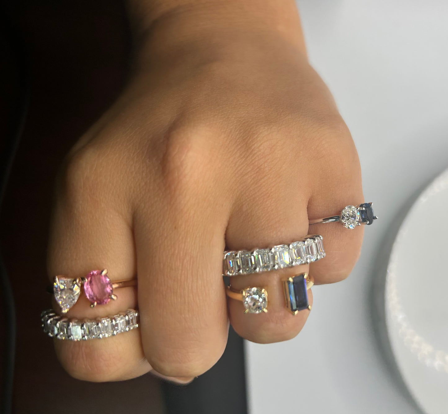 Diamond & Pink Tourmaline Two Stone Ring