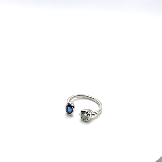 Diamond & Blue Sapphire Two Stone Ring