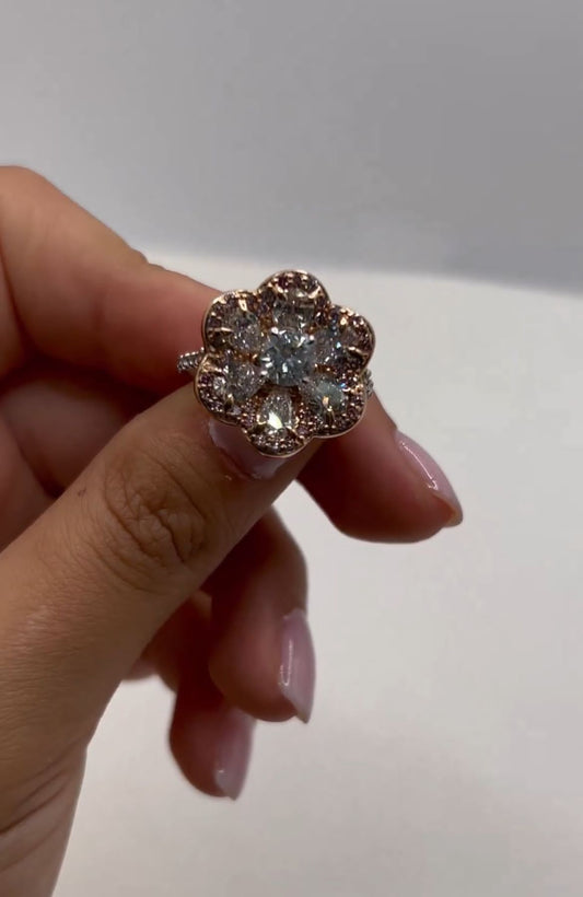 Pink and White Diamond Flower Ring