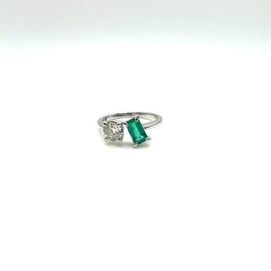 Diamond & Green Emerald Two Stone Ring