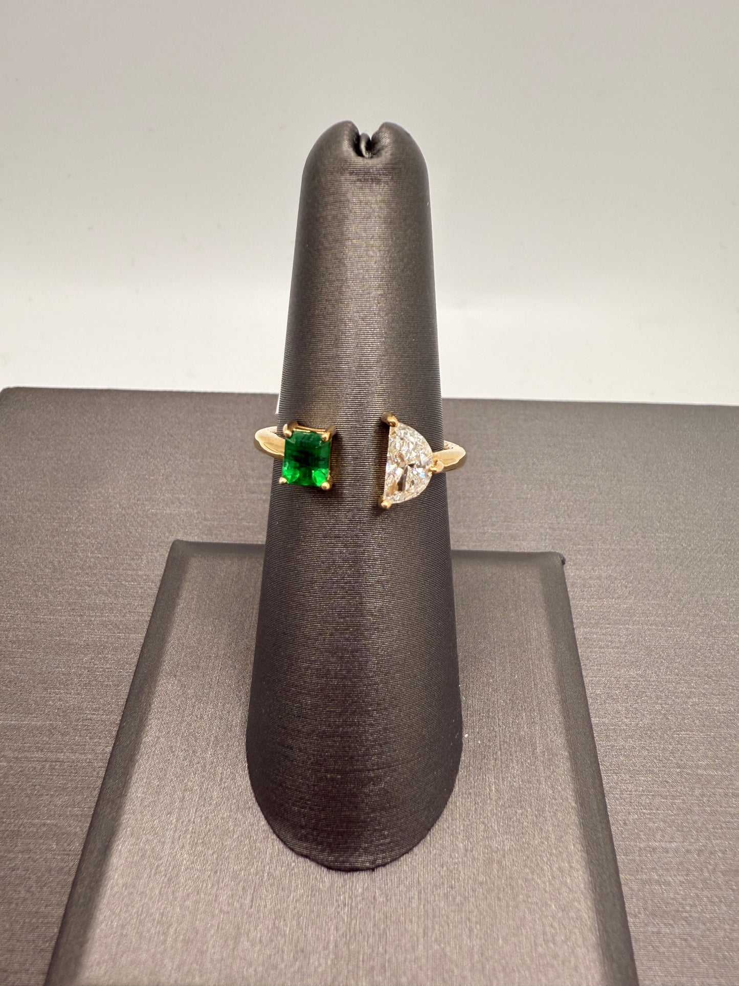 Diamond & Green Emerald Two Stone Ring