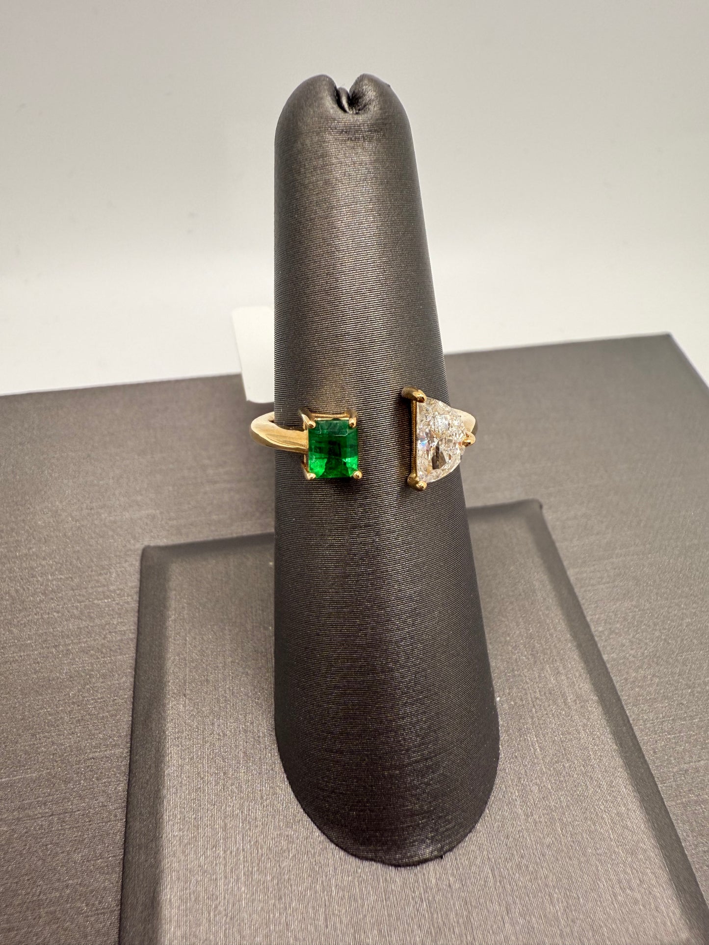Diamond & Green Emerald Two Stone Ring