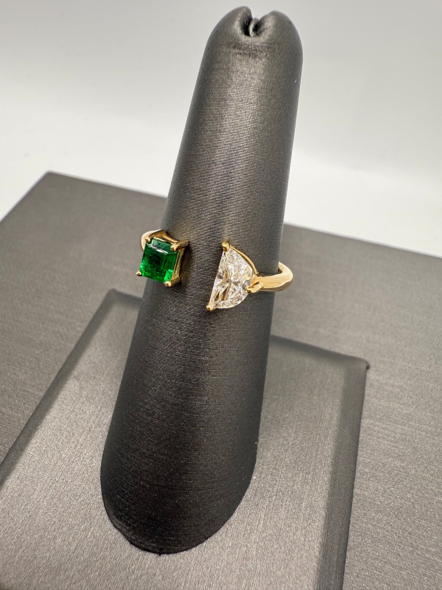 Diamond & Green Emerald Two Stone Ring