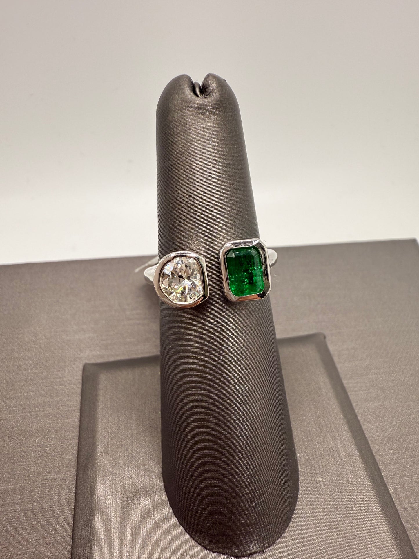 Diamond & Green Emerald Two Stone Ring