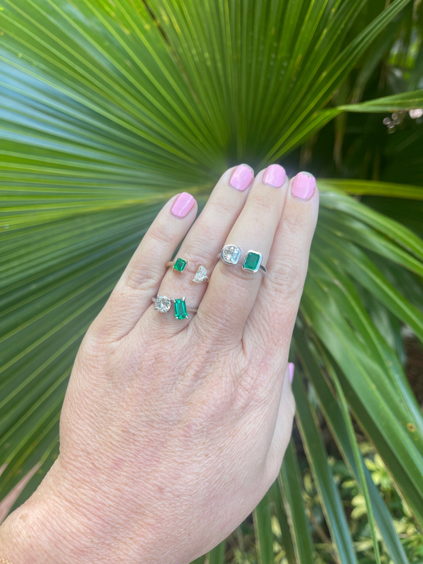 Diamond & Green Emerald Two Stone Ring