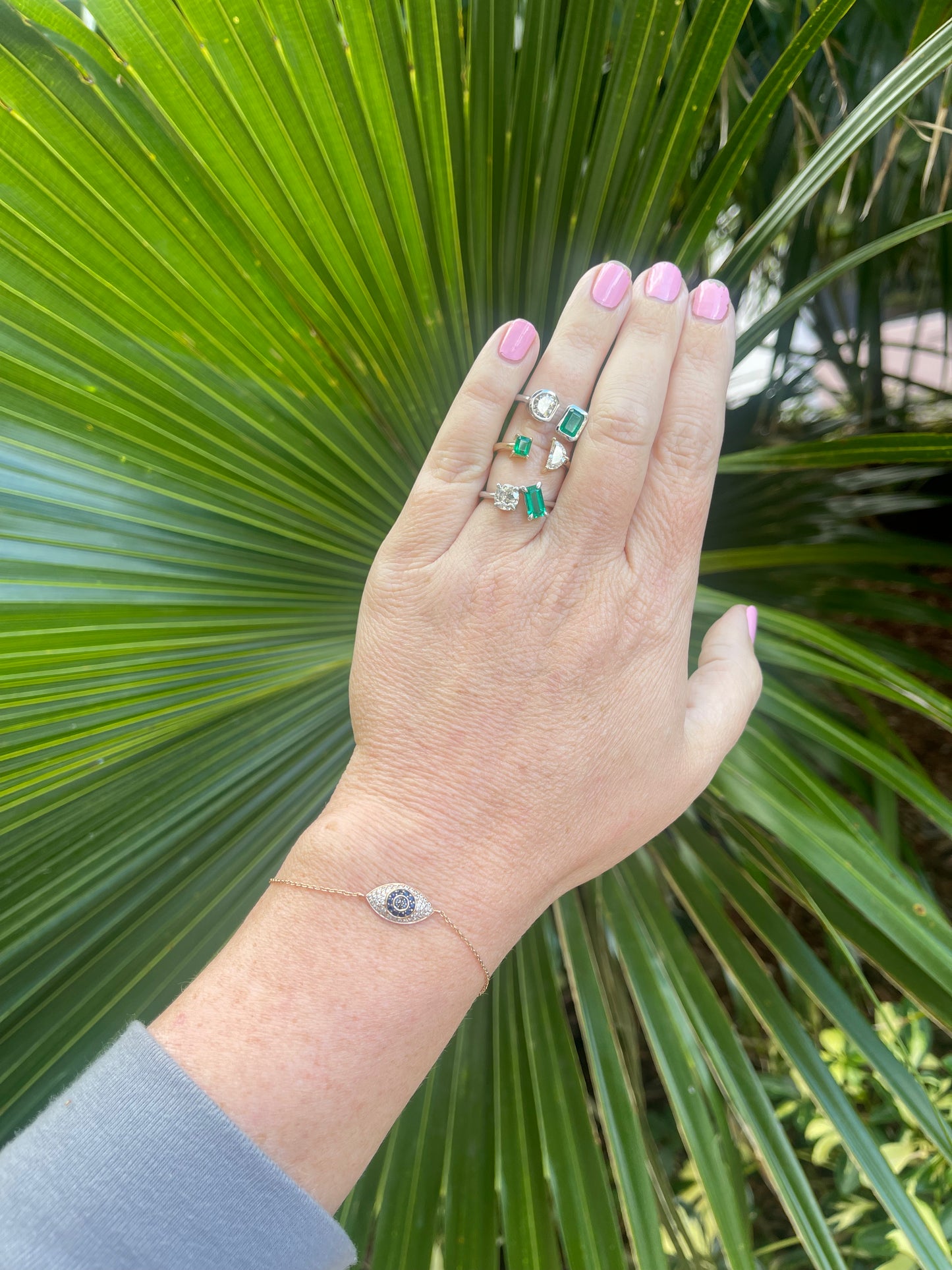 Diamond & Green Emerald Two Stone Ring