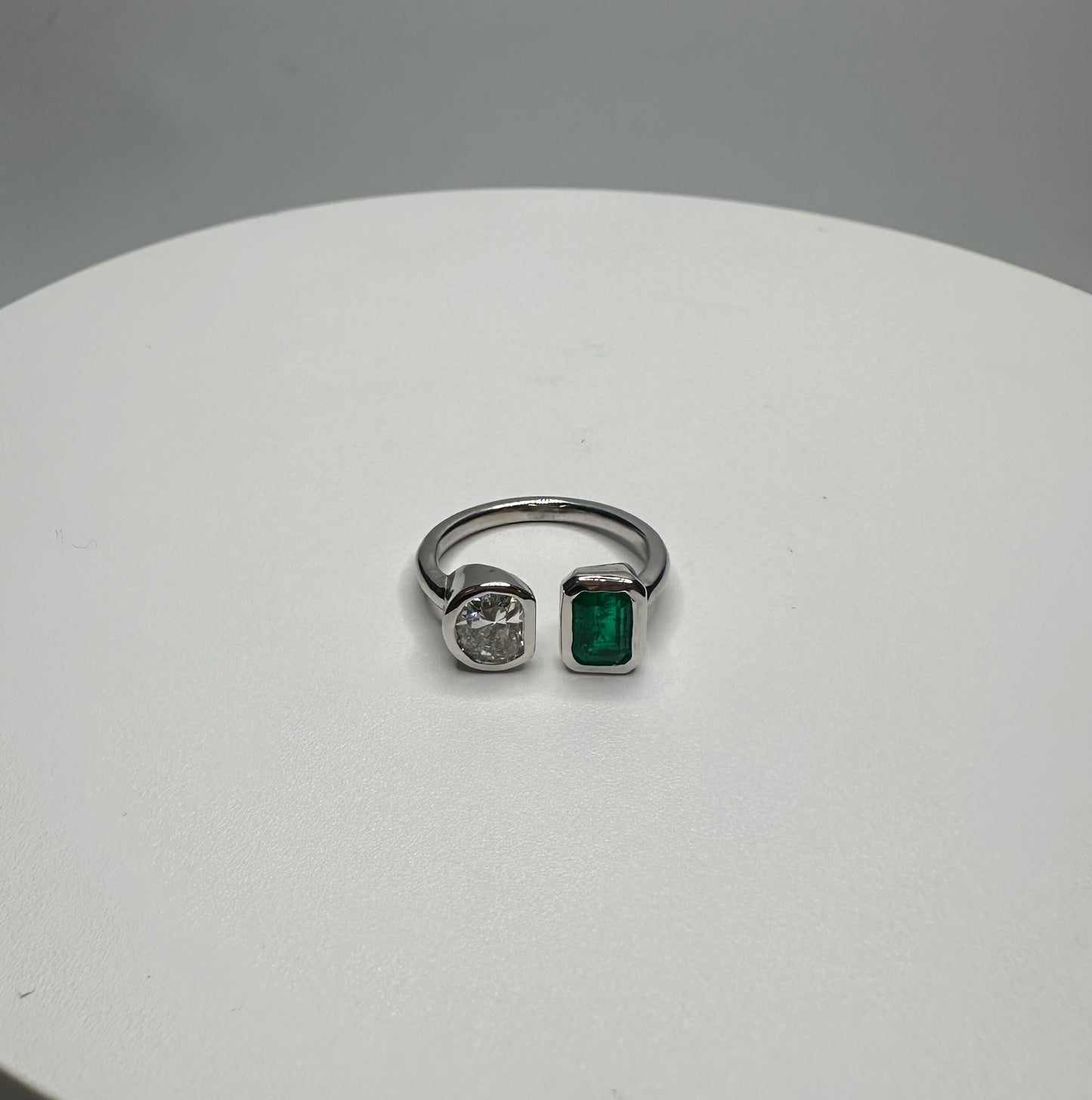Diamond & Green Emerald Two Stone Ring