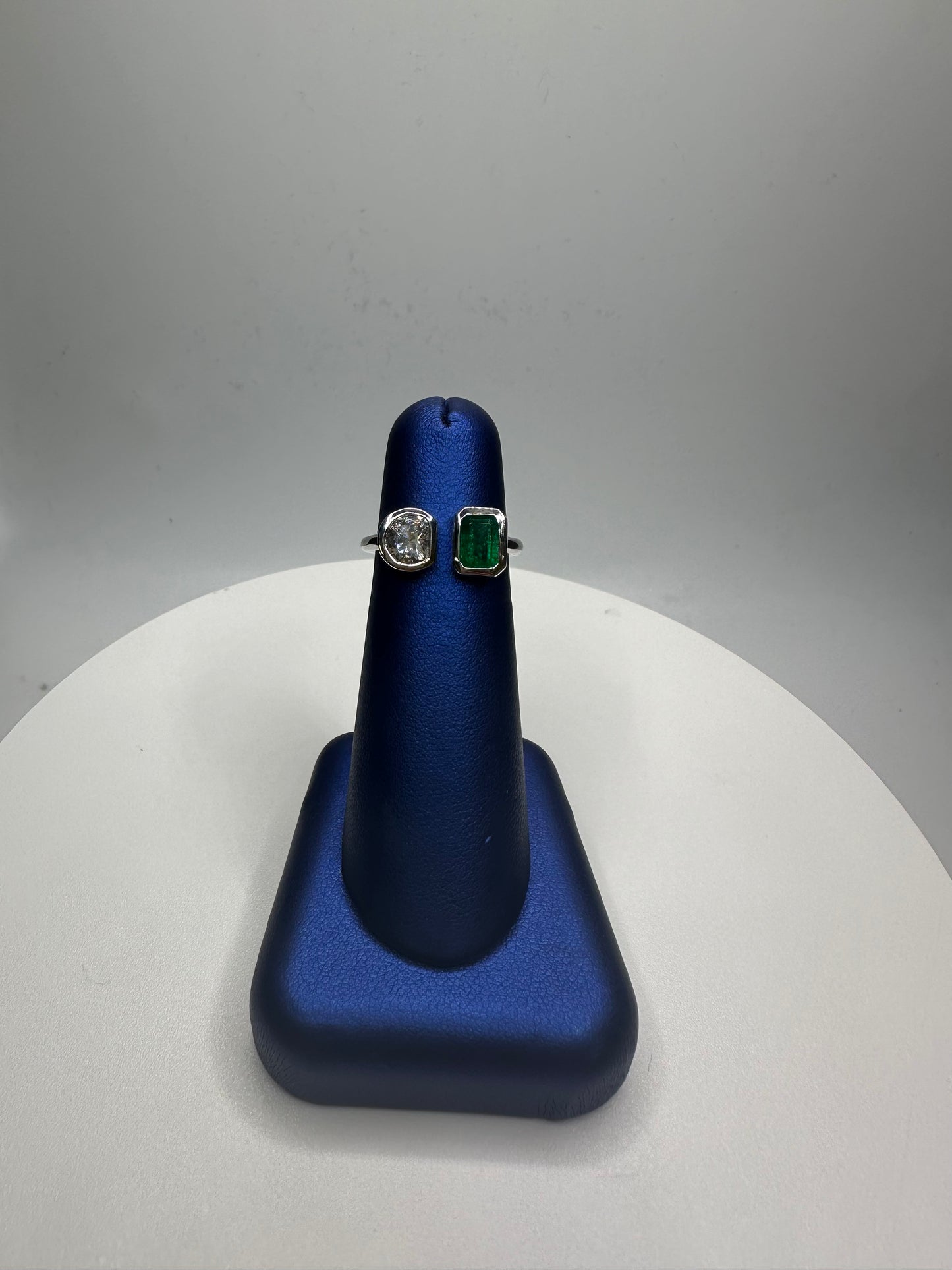 Diamond & Green Emerald Two Stone Ring