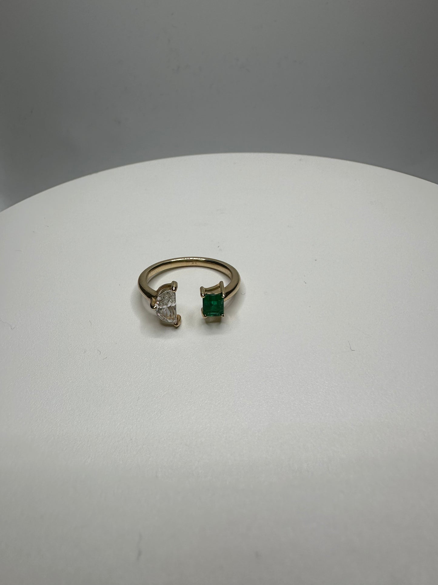 Diamond & Green Emerald Two Stone Ring