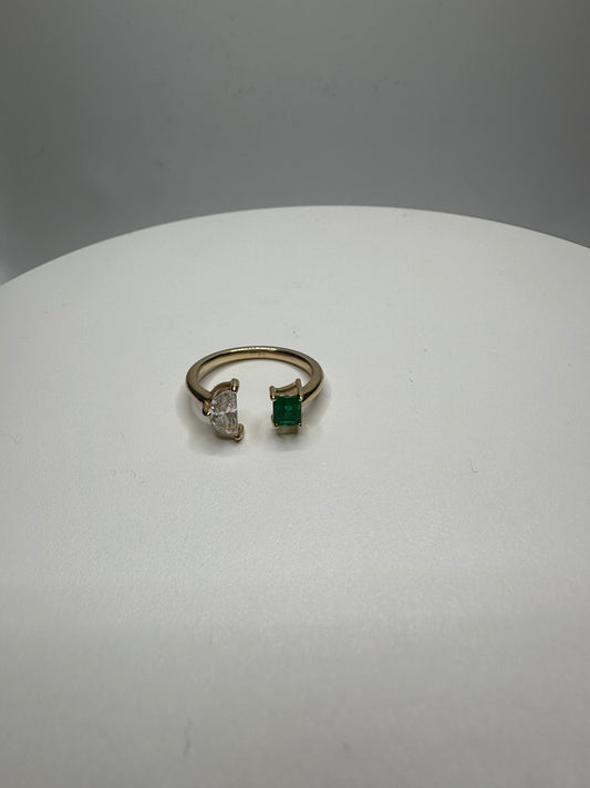 Diamond & Green Emerald Two Stone Ring