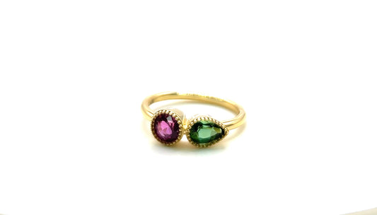 Pink Ruby & Green Tourmaline Stone Ring