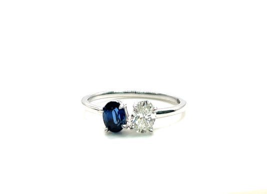 Diamond & Blue Sapphire Two Stone Ring